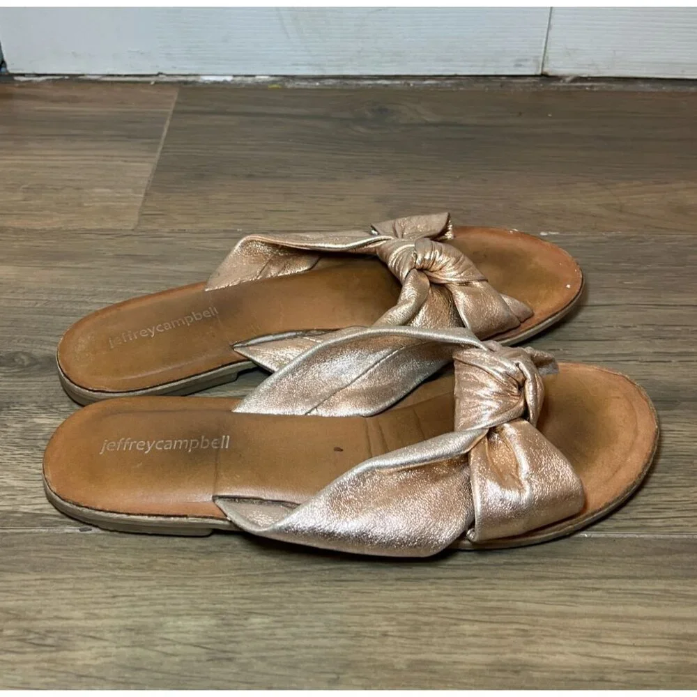 Jeffrey Campbell Metallic Rose Gold Knotted Slide Sandals Womens Size 8